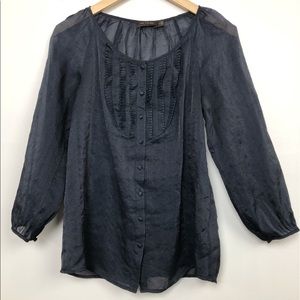 The Limited Navy Blue Shimmering Button Down Top